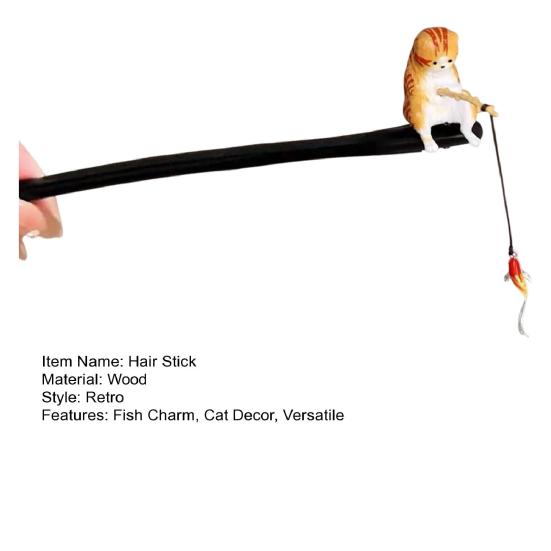 Палочка для волос Кот Рыбалка Декор Палочка для волос в китайском стиле Легкий дизайн-зажим Женская Заколка для волос Аксессуары для волос
