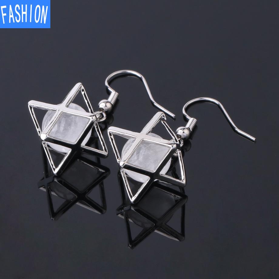 Серьги Melcaba Jewelry полые шестиконечные звезды клетка натуральный кристалл преувеличенные серьги женские серьги