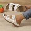 Женские однотонные повседневные сандалии, праздничные туфли на платформе с мягкой подошвой и двумя пряжками, пляжные туфли с вырезами на танкетке