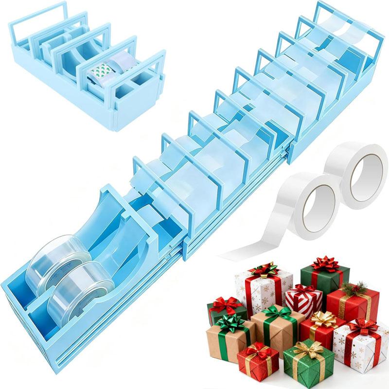 Диспенсер для скотча для упаковки подарков Компактный диспенсер для скотча на 18 полосок для поделок своими руками Портативный держатель на два ролика Подходит для различных размеров скотча с легкой подачей