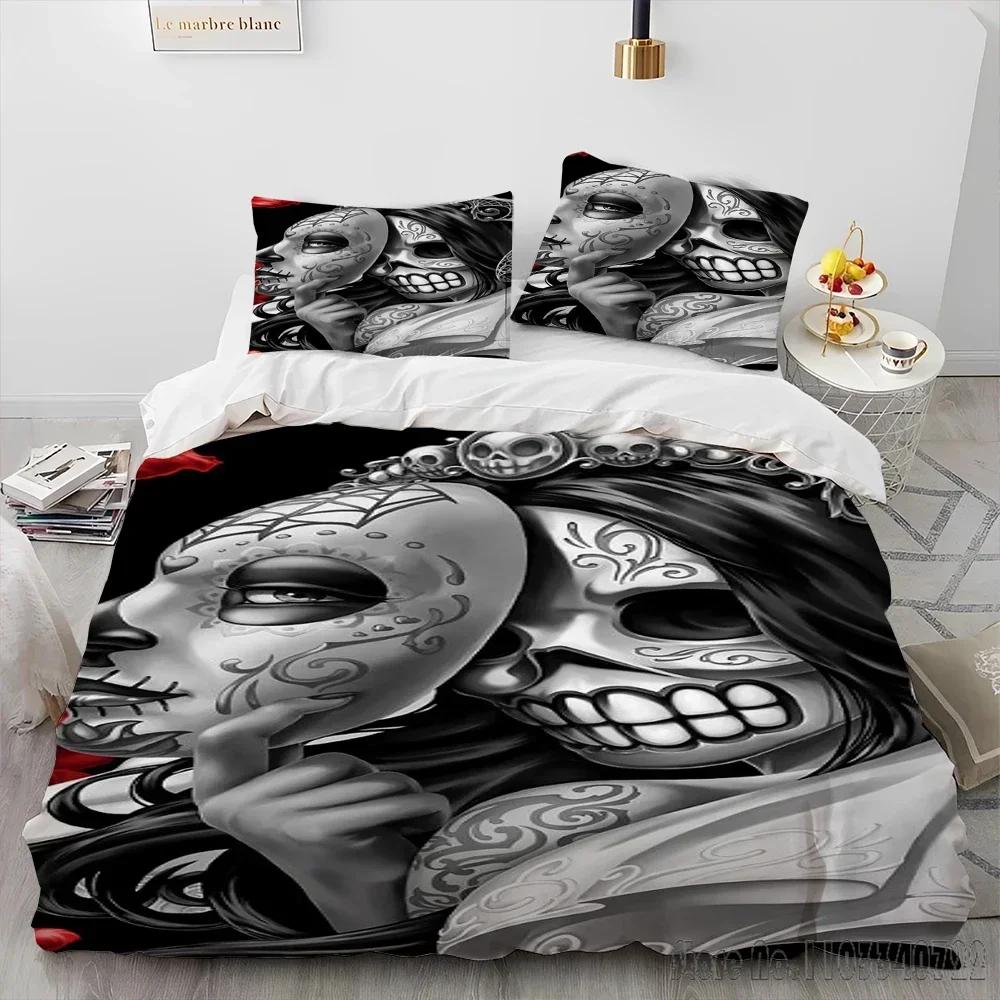 3D Horror Gothic Female Skull Dead Girl Duvet Cover Set HD Comforter Cover for Kids Bedding Sets Bedclothes Bedroom Decor