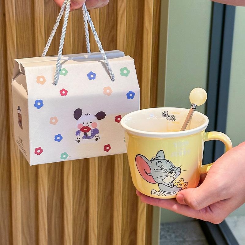 Милая керамическая кружка с кошкой и мышкой для детей с мерной шкалой, бытовая чашка для питья, парная чашка для молока и кофе