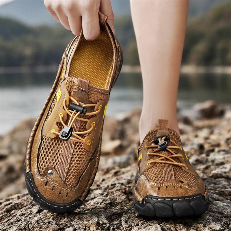 New men's outdoor sports and leisure single shoes leather shoes breathable mesh handmade shoes comfortable driving shoes