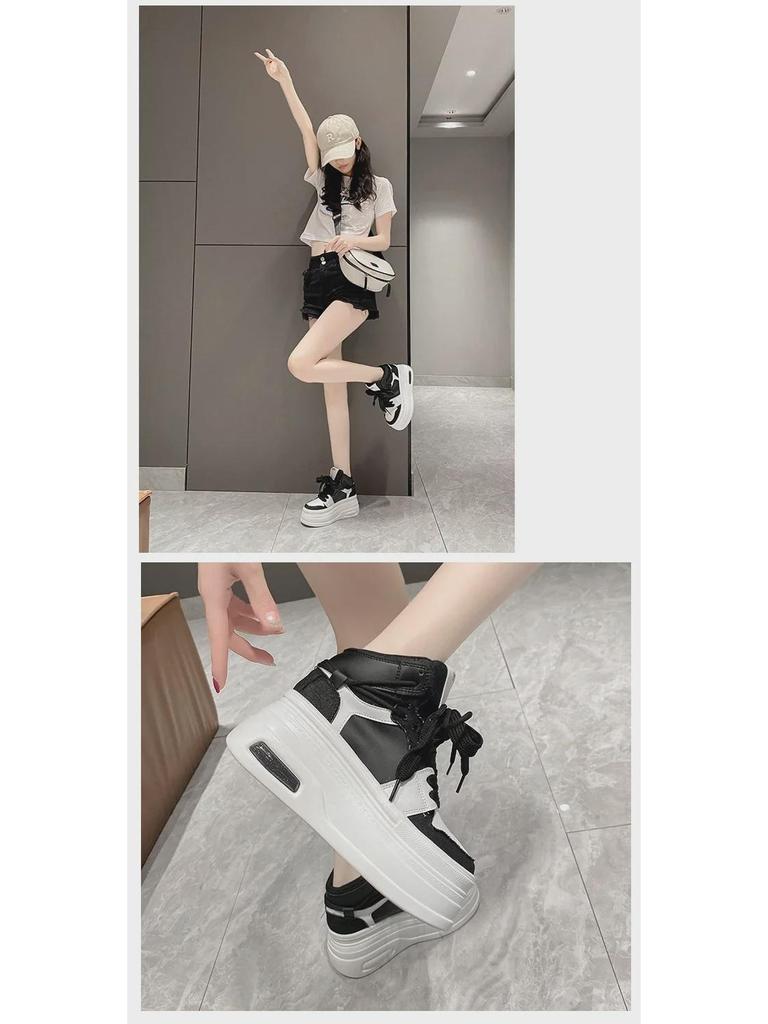 2024 Spring/Autumn Korean Platform Round-Toe White Shoes: Thick-Soled, Height-Boosting, Casual & Versatile