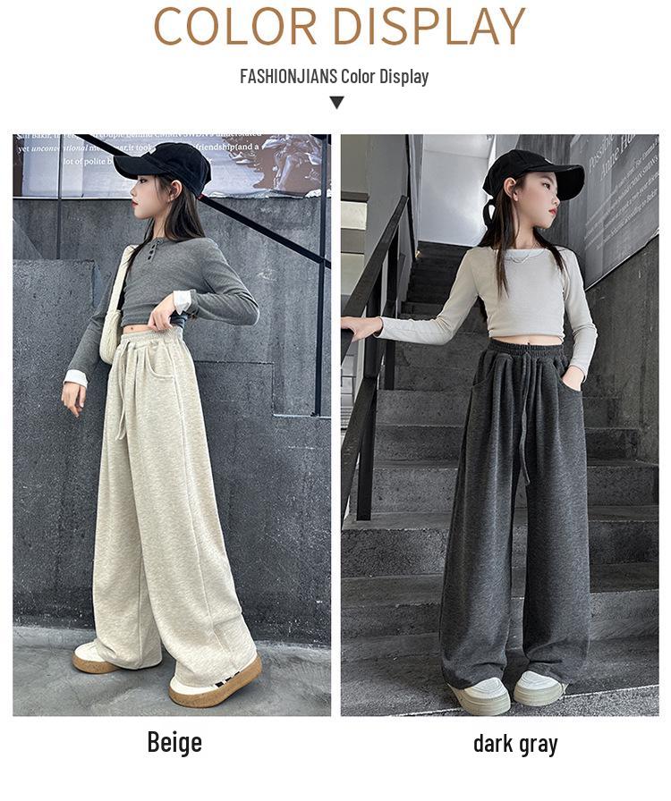 2025 New Style Girls' Wide-Leg Sweatpants for Spring & Autumn - Fashionable for Middle & Large Children, Junior High Students
