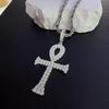 Egyptian Ankh Cross Pendant Necklace Iced Out Moissanite Hip Hop Copper Jewelry For Men Women