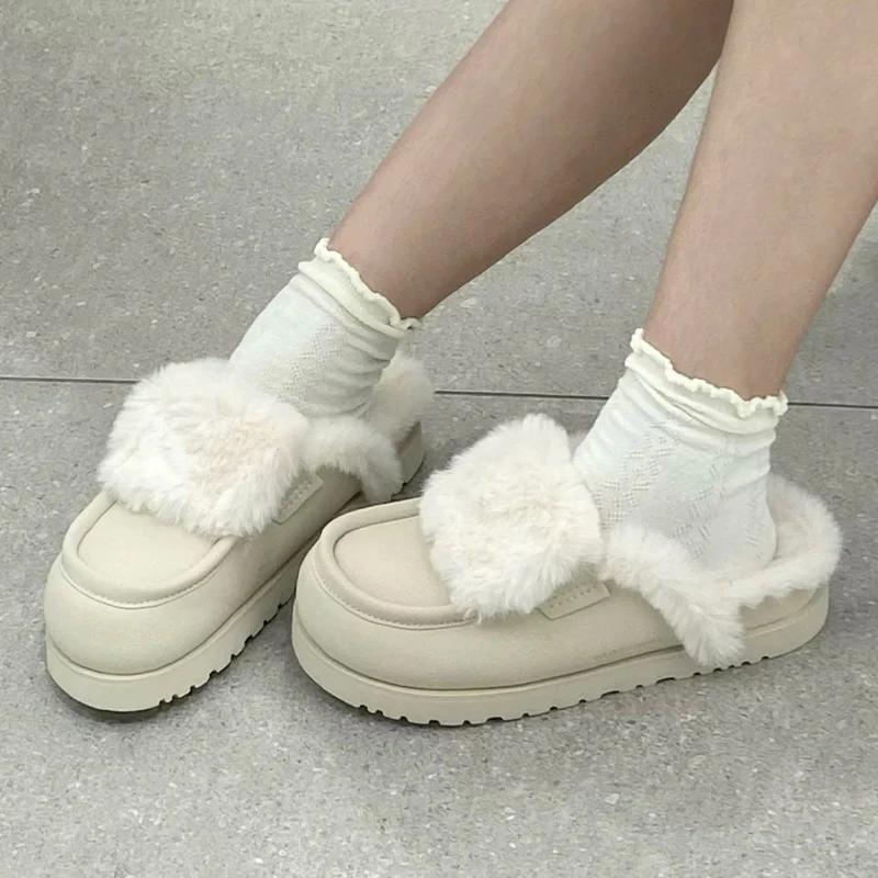 Fur Women Cotton Slippers Short Plush Suede Flats Designer Casual Shoes 2025 Trend Walking Warm Cozy Winter Snow Botas De Mujer