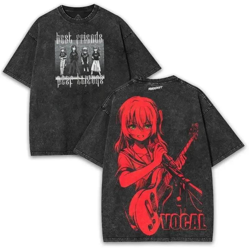 Бокки-Скала! Винтажная стираная аниме-футболка Hitori Gotoh & Kikuri Hiroi, Унисекс, уличная одежда для фанатов аниме и рок-музыки, 100% хлопок, повседневная, с коротким рукавом
