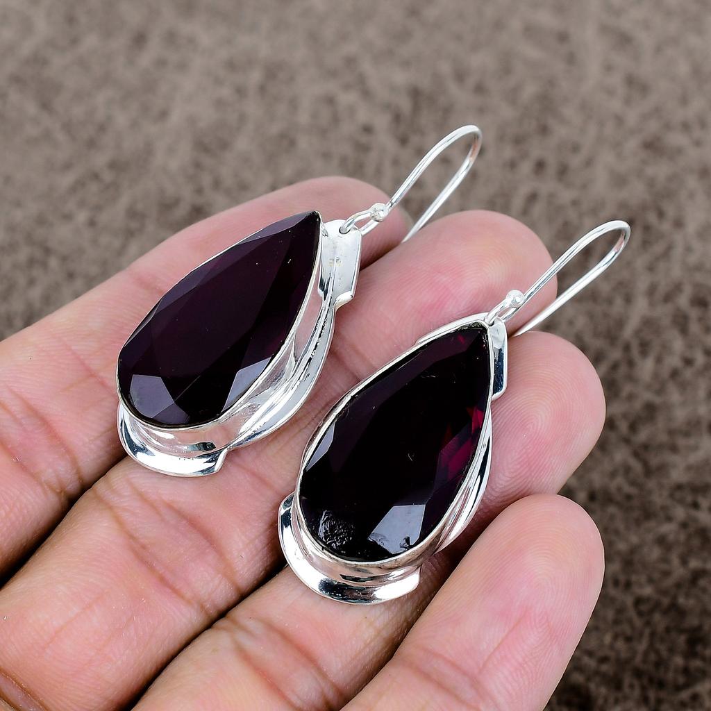 Гранат Драгоценный камень Ручной работы 925 Стерлинговое серебро Ювелирное изделие Серьга 2,21" KKG-606