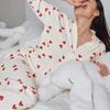 Женская вафельная пижама с принтом сердечек, с длинным рукавом и брюками