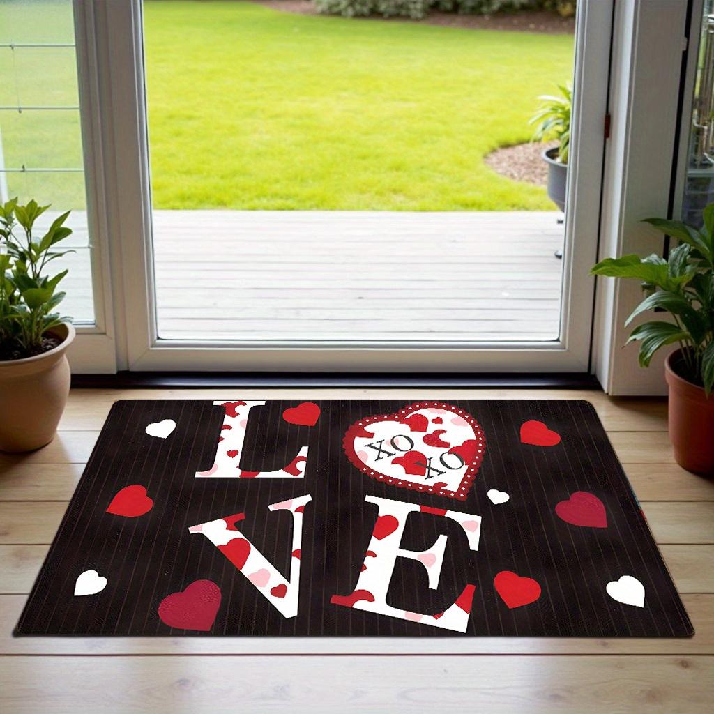Modern Typography Heart Design Washable Door Mat Slip Resistant Rug For Front Porch And Holiday Party Decor