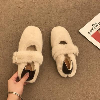 Модные зимние туфли на плоской подошве с мехом, женские теплые плюшевые туфли Мэри Джейн, повседневные туфли для активного отдыха с круглым носком