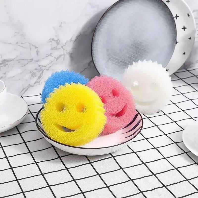 2/4PCS Smiling Face Dishwashing Sponge Cloth Strong Scouring Pad Kitchen Bathroom Miracle Sponge Stain Odor Resistant Magic Wipe