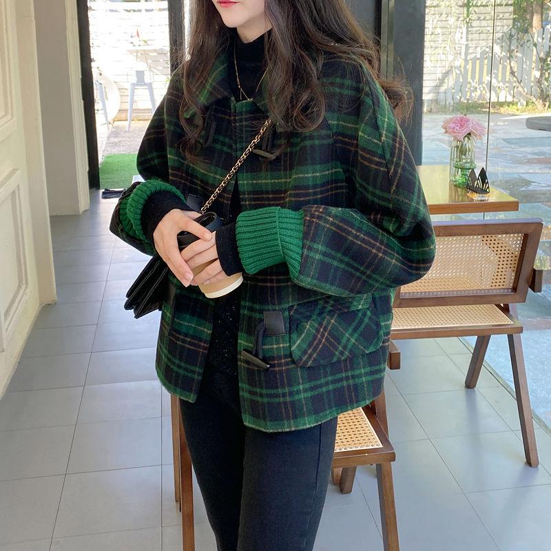 Модное свободное весенне-осеннее пальто с рукавами «летучая мышь» и роговыми пуговицами, короткая женская куртка из искусственного кашемира и шерсти, трендовое