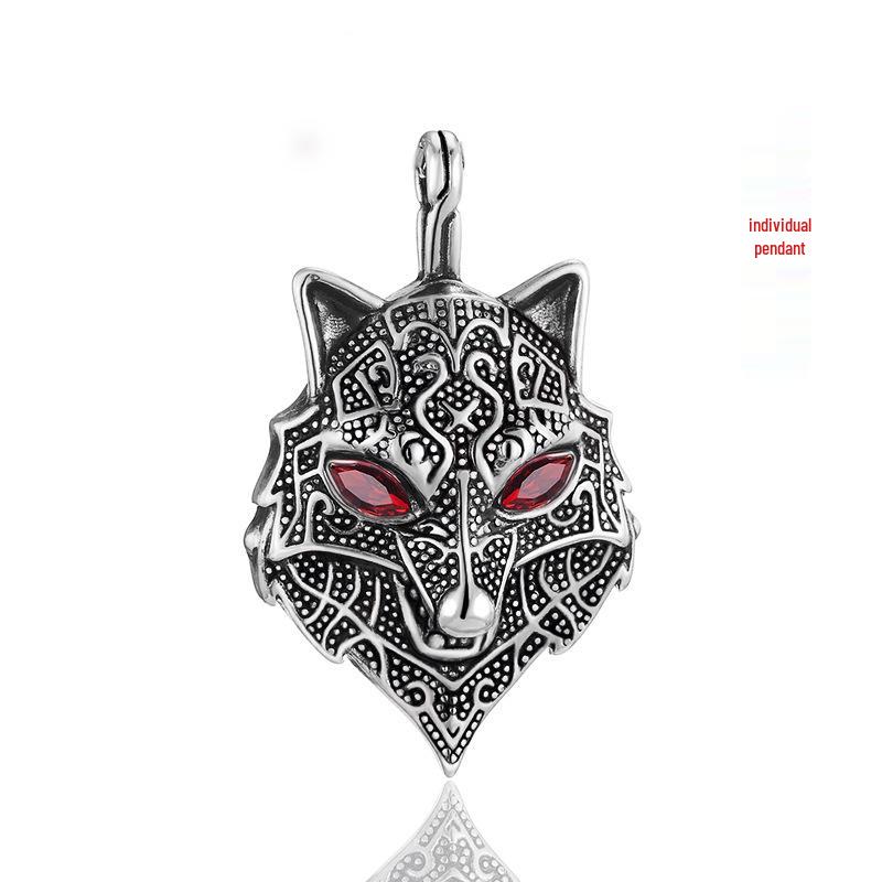 Nordic Retro Titanium Steel Viking Wolf Head Pendant Necklace for Men