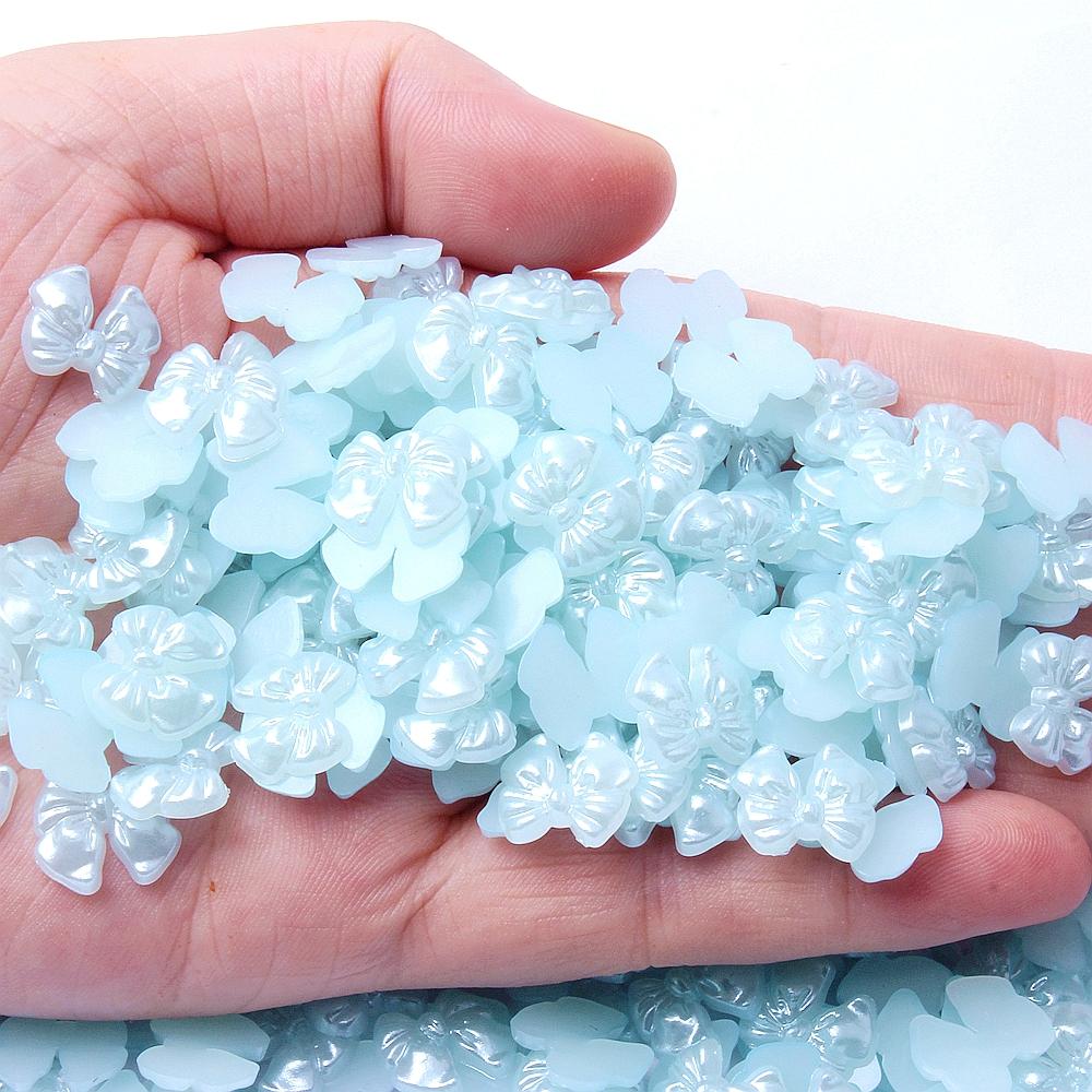 Resin Bow Tie Beads 13mm Flatback Rhinestones Colorful Loose Beads for DIY Hair Rope Scrunchie Jewelry Making 10g