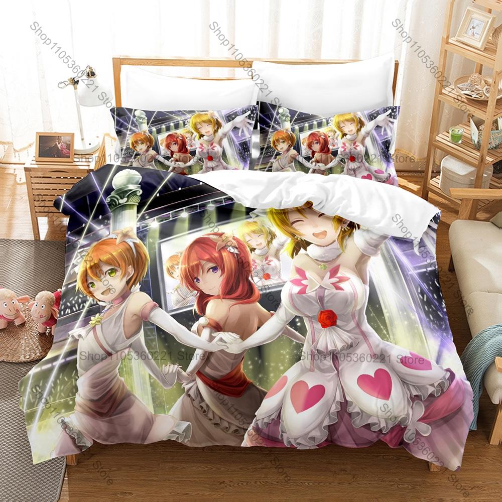 Красочный Групповой Графический Аниме Постельное Белье Love Live School Idol Комплект С Пододеяльником и 2 Наволочками Декор Подростковой Девчачьей Спальни