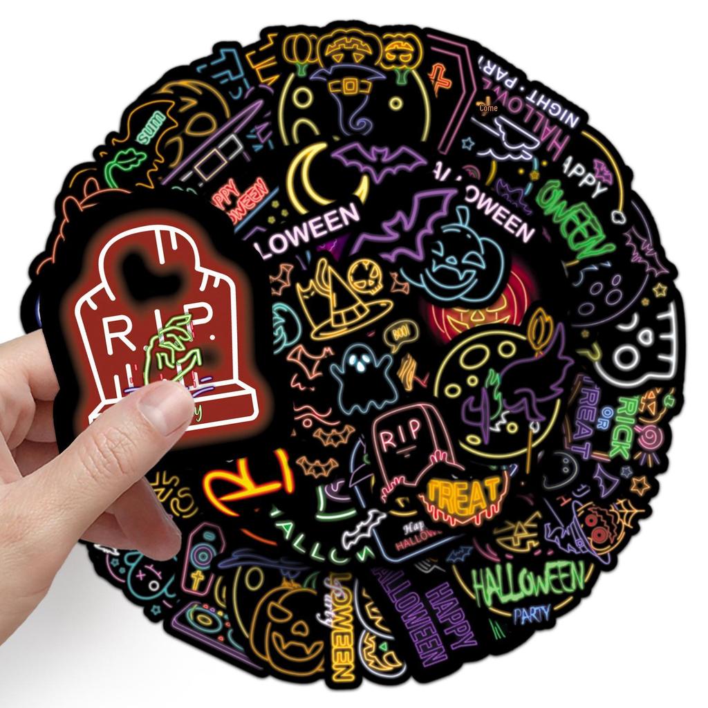 50 Neon Halloween Graffiti Stickers - Cartoon Festival Decorations for Suitcases & Phone Cases