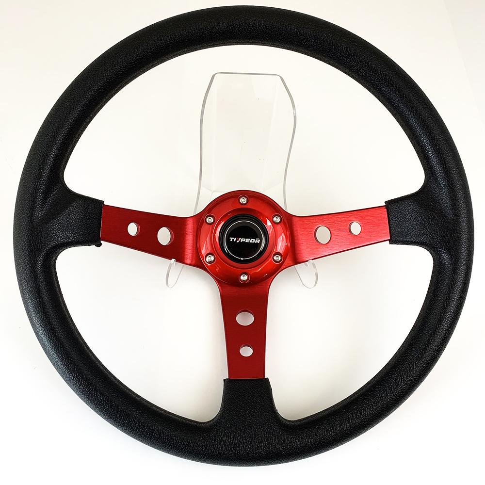 PU Material 90mm Deep Modified Sports Steering Wheel with 5mm Thickness Oxidized Bracket