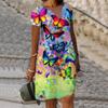 Summer Fashion V-neck Dress Ladies Short Sleeve Brilliant Flying Butterflies Printed Dress Loose Casual Dress for Women