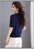 Женская летняя кружевная вязаная футболка с V-образным вырезом из ледяного шелка: Скрывающий живот, противовозрастный топ с коротким рукавом для мам 40+