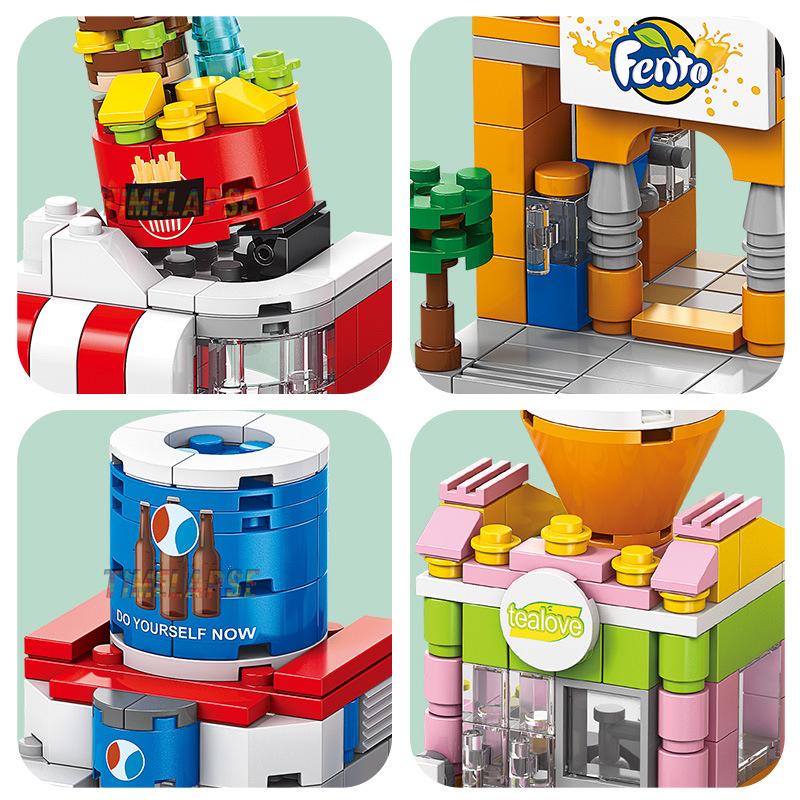 НОВЫЙ DIY Ресторан Кофе с молоком Чайный магазин Вид на улицу Еда Дом Строительные блоки Комплект для девочек Кирпичи Модель фильма Детские игрушки Дети