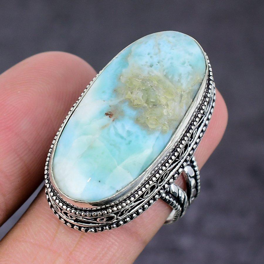 Кольцо из серебра 925 пробы с драгоценным камнем Republic Larimar, размер 9 K0l74