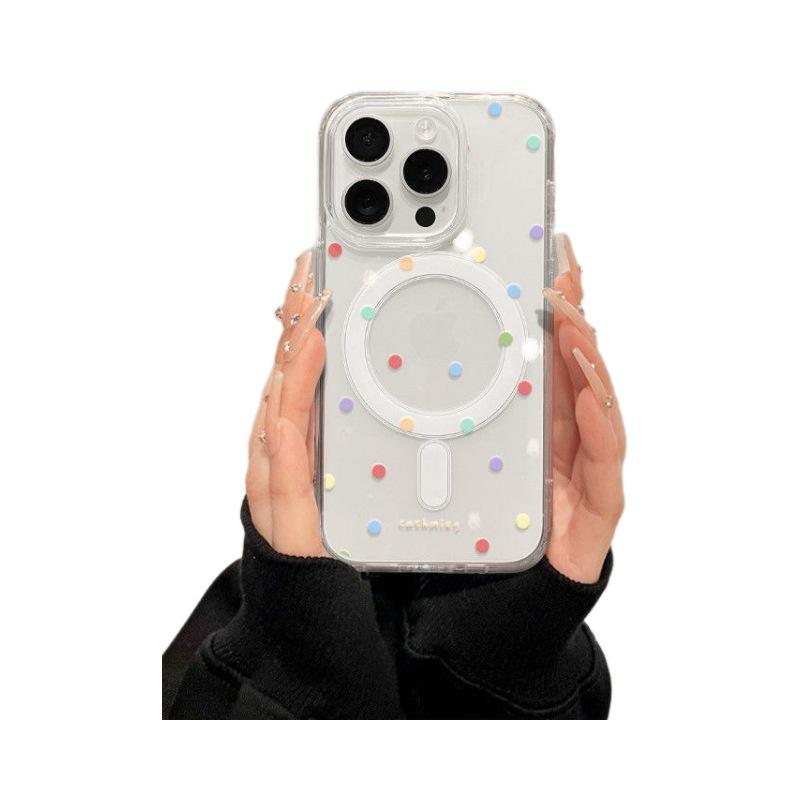 Магнитный чехол для iPhone 15 Pro Max - Мультяшный дизайн с 16 разноцветными точками