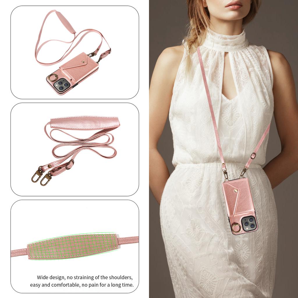 Для iPhone 15 серии. Для iPhone 15, 15 Plus, 15 Pro, 15 Pro Max плечевой ремень веревка кольцо кронштейн дизайн держатель для карт слоты личи узор чехол для телефона