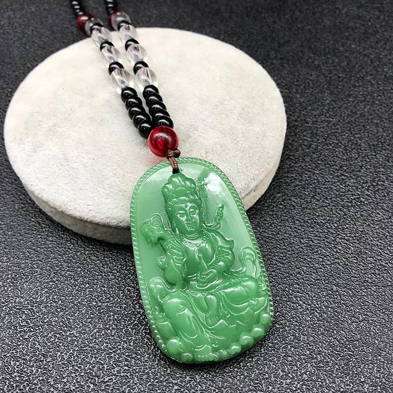 Retro Guanyin Buddha Guan Gong Imitation Jade Pendant Chain Accessories Necklace Ethnic Style Pendant