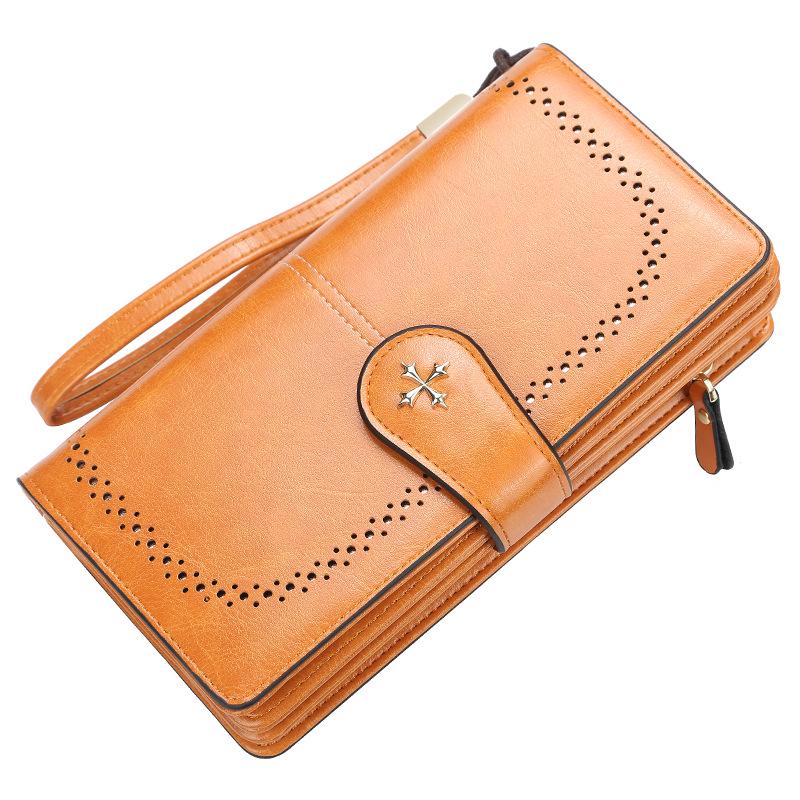Baellerry Women's Long Purse Vintage Fashion Wallet Zipper Coin Purse Simple Card Holder Multi-card Slot Clutch Bag with Lanyard