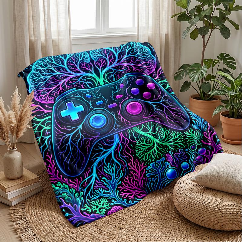 Neon Gamepad Jungle Theme blanket Lightweight Warm Flannel Blanket Decorative Throw Blanket for Home Decoration