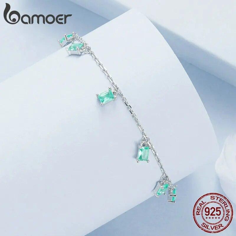Женский браслет BAMOER с кисточками из белого золота, штабелируемый браслет из стерлингового серебра 925 пробы с шестью подвесками