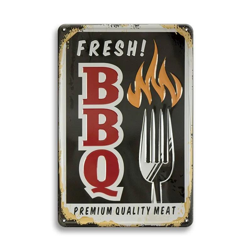 Hot Dog Fresh Hamburgers Metal Signs BBQ Vintage Posters Home Kitchen Wall Decor Iron Plate Painting Fast Food Shop Plaques