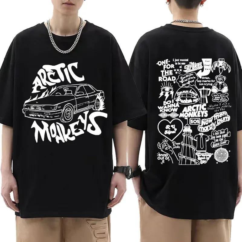 Летняя мужская футболка Arctic Monkeys Inspired Album List Doodle Print Vintage Women Hip Hop Punk Short Sleeve T Shirts Streetwear