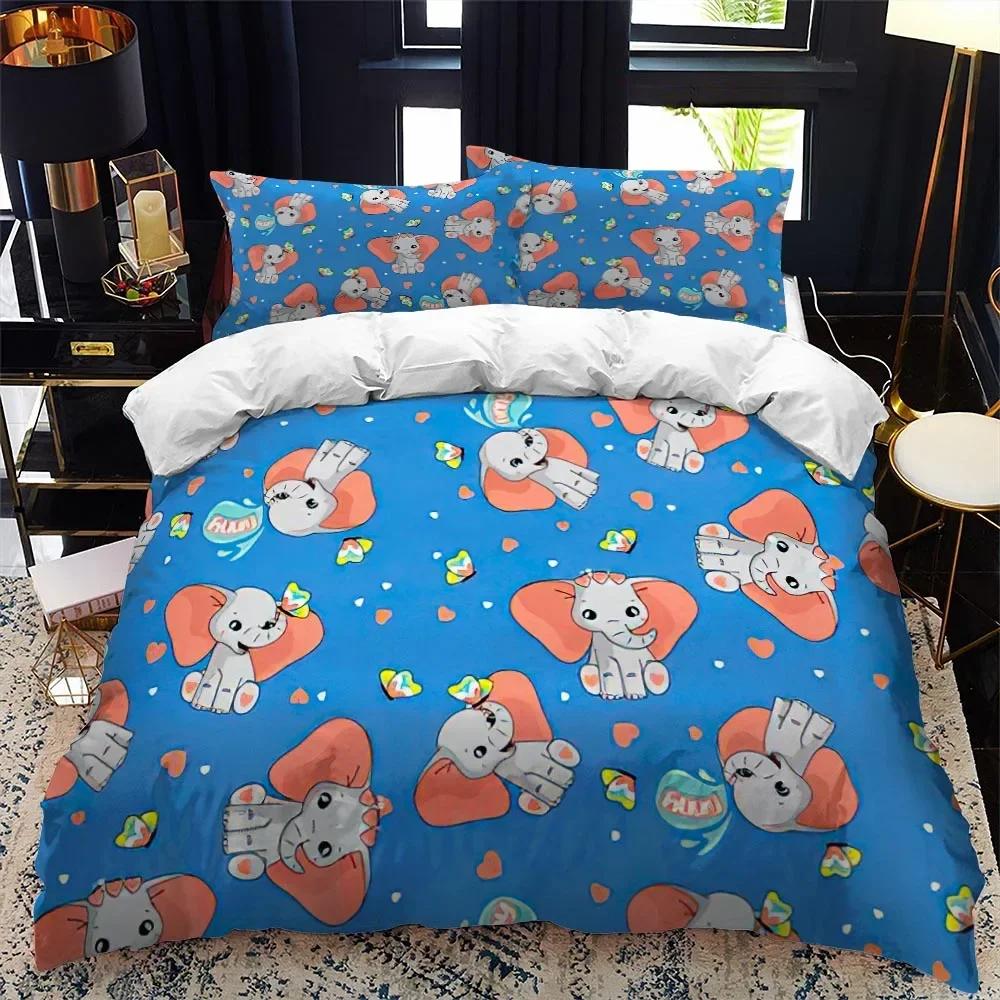 3D Print Animal Elephant Cartoon Comfortable Duvet Quilt Cover Pillowcase Bedding Set Children Bedroom Decoration Home Textile