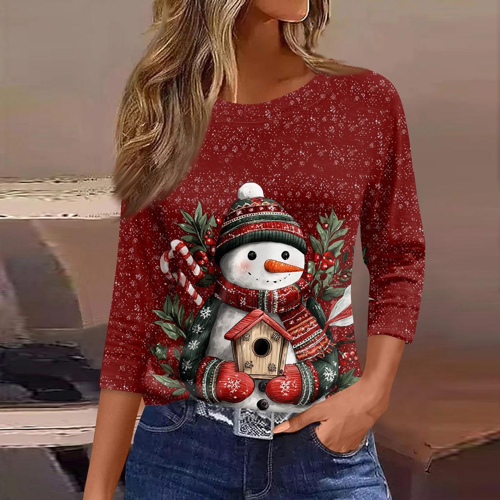 Рубашки с рукавом 3/4 для женщин, футболки с принтом, блузки, повседневные базовые топы больших размеров, пуловеры