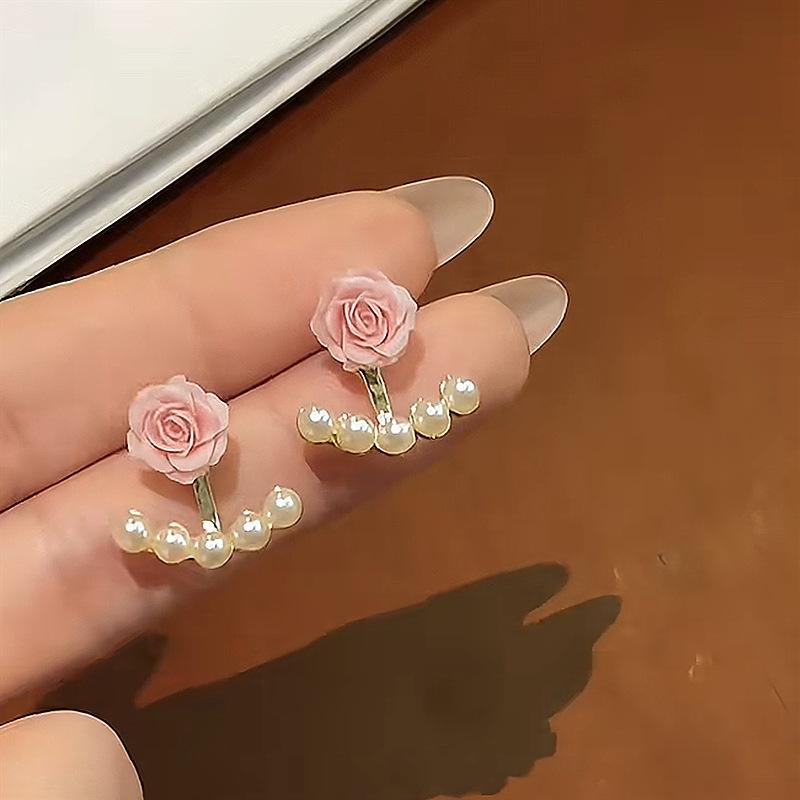 Элегантные модные серьги-пусеты с цветком, корейские серьги с имитацией жемчуга для женщин, очаровательные украшения для вечеринки, свадьбы, подарки