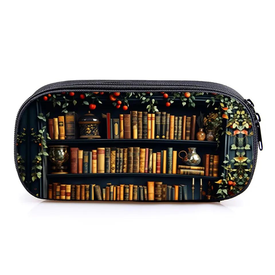 Bookshelf Print Layered 3D Cartoon Fabric Pencil Case & Pen Bag Best Gift for Boys/Girls School & Office Supplies