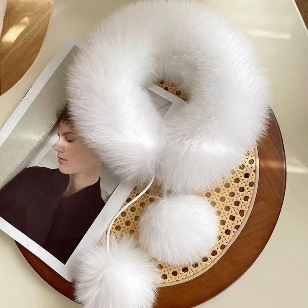 Pom Pom Tie Fur Collar Scarf Soft Plush Fluffy Neck Warmer New Plush Collar Scarf  Women