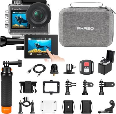Экшн-камера AKASO Brave 4 Pro 4K 20 МП с двумя цветами, 40 м под водой, с изображением, внешним HDMI, 5-кратным плавающим и кейсом для хранения, камера, разрешение,