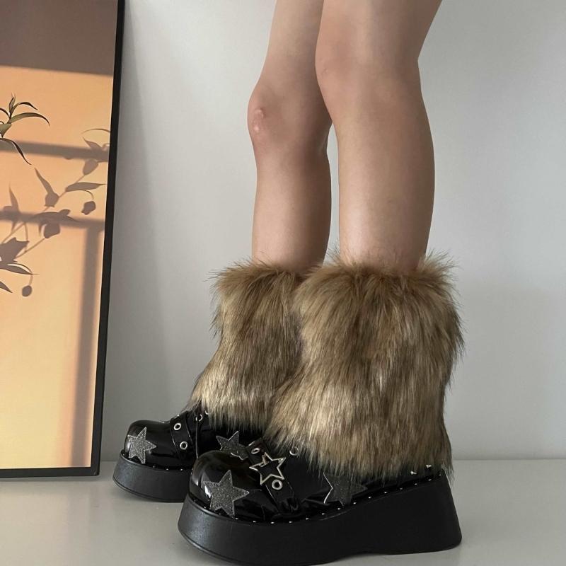 Womens Furry Party Costume Sexy Y2K Faux Furs Fuzzy Long Boots Shoes Cuffs Cover Leg Warmers/Boot Sleeves/Boot Covers