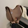 Half-Moon Hobo Shoulder Bag For Women PU Leather Retro Solid Color Crossbody Bag