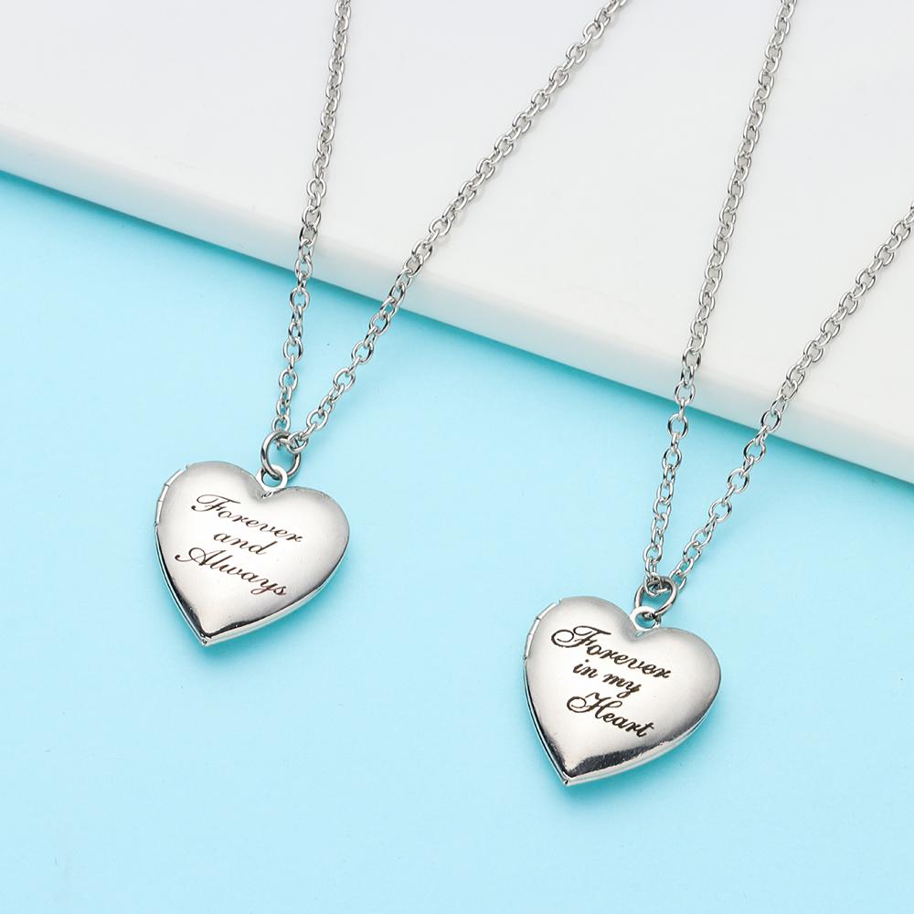 In My Heart Jewelry Forever and Always Chain Pendant Necklace Heart Shaped Photo Picture Locket