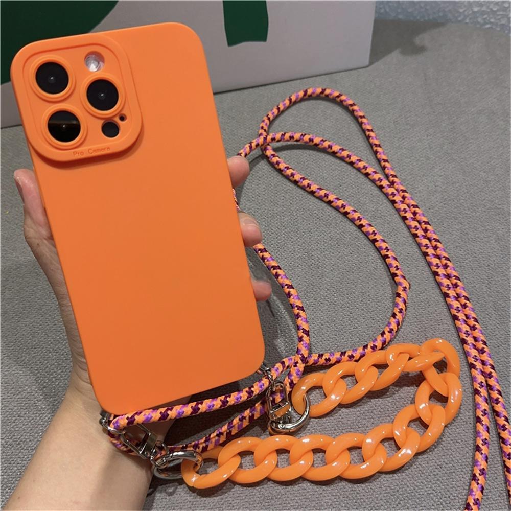 Силиконовый чехол-ремешок через плечо для iPhone 15 14 13 12 11 Pro Max Plus X XS XR Marble Chain Акриловый ремешок Мягкий чехол Funda