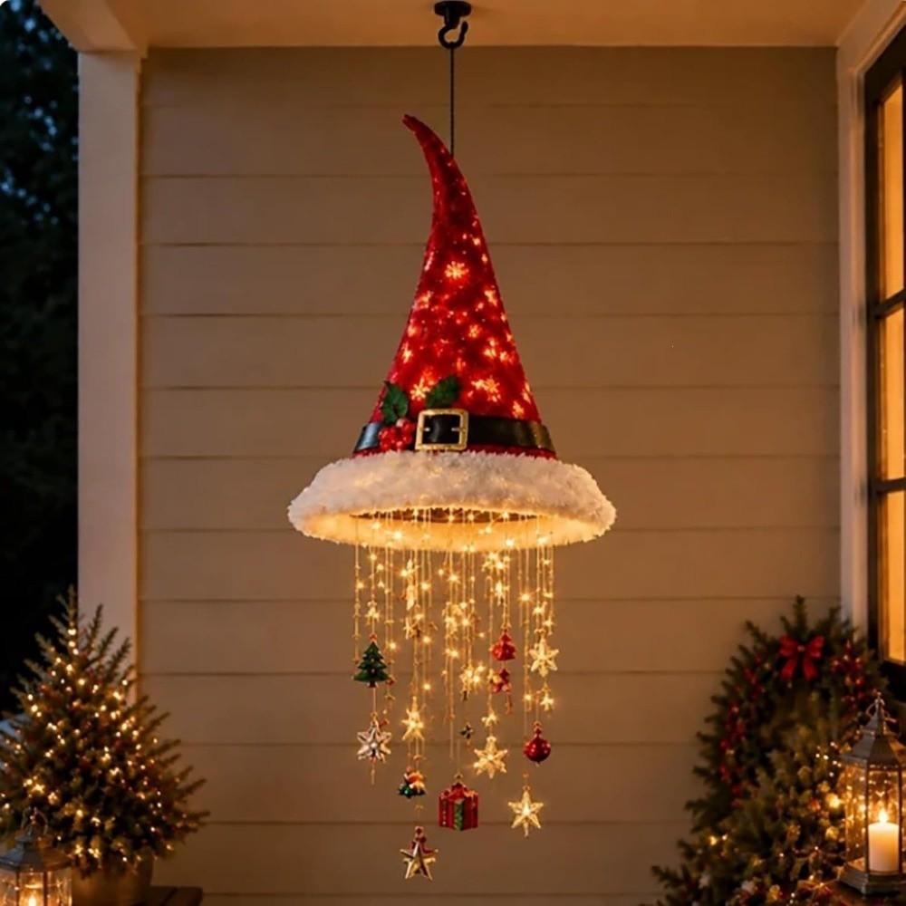Hanging Christmas Hat Ornament Iron Hanging Wind Chime New Illuminated Ornament Home Doorway Decor