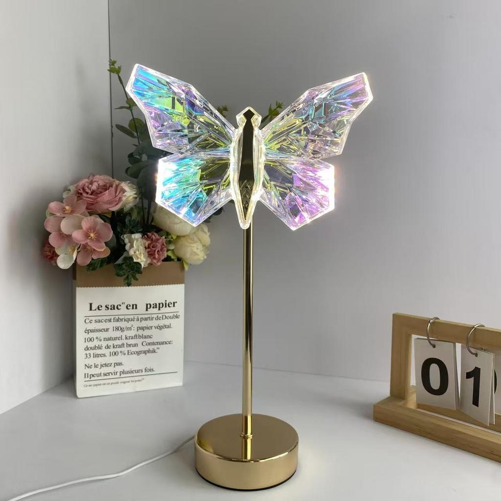 Light Luxury Modern Minimalist Acrylic Metal Butterfly Table Lamp Ambient Night Light Bedroom Girls' Room Bedside Decoration