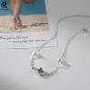 ORSA JEWELS Серебряный браслет на щиколотку из жемчуга в форме ракушки 925 пробы и Зеленый Малахит Клевер на удачу Летний Подарок GMA05
