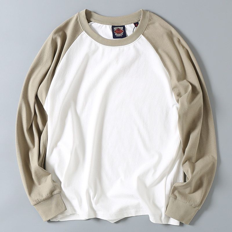 Leftover Stock Spring and Autumn American Casual Color Contrast Patchwork Raglan Sleeve Pure Cotton Comfortable Long Sleeve Bottoming T-shirt Men