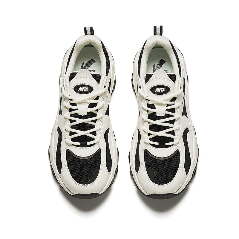 Anta Starry Sea Thick Sole Height Increasing Low Top Casual Shoes Women Sneakers Beige Black 922428807-5